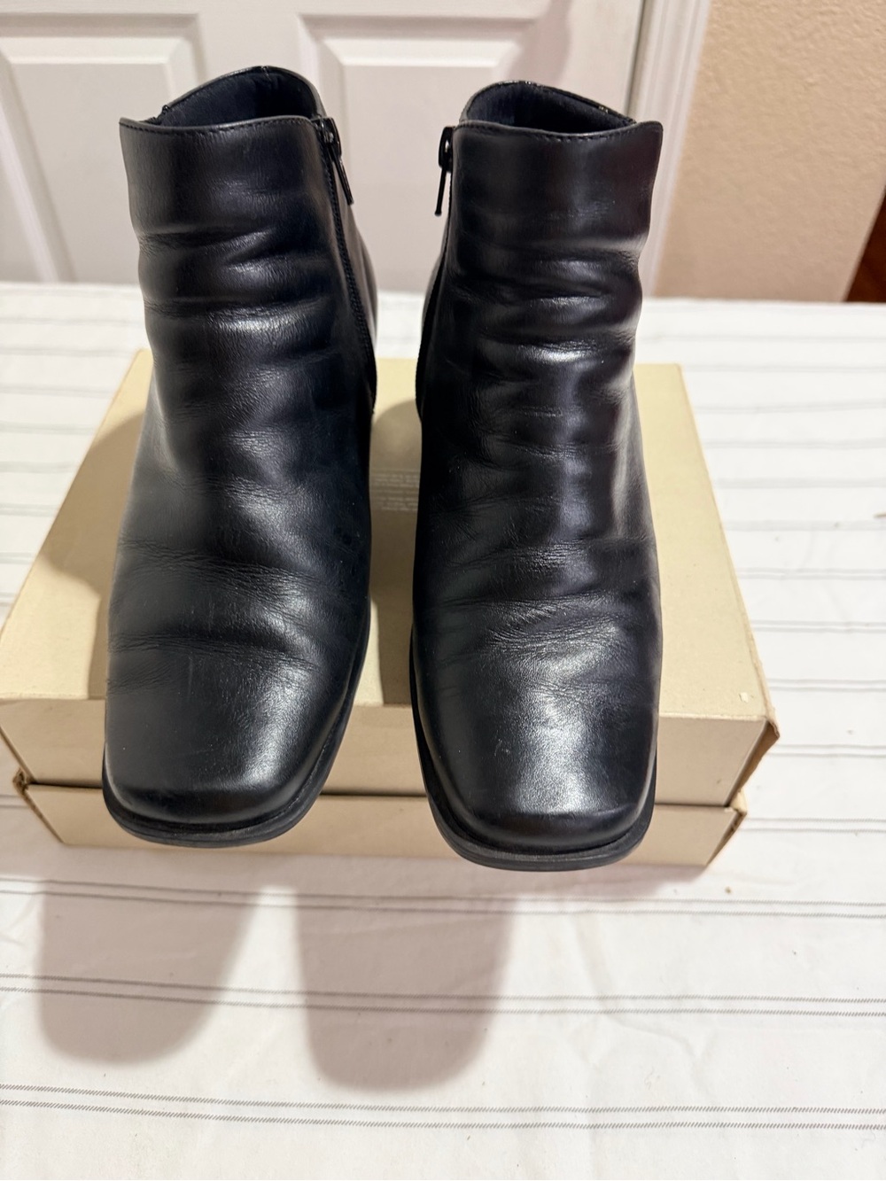 Covington Black Leather Square-Toe Ankle Booties
